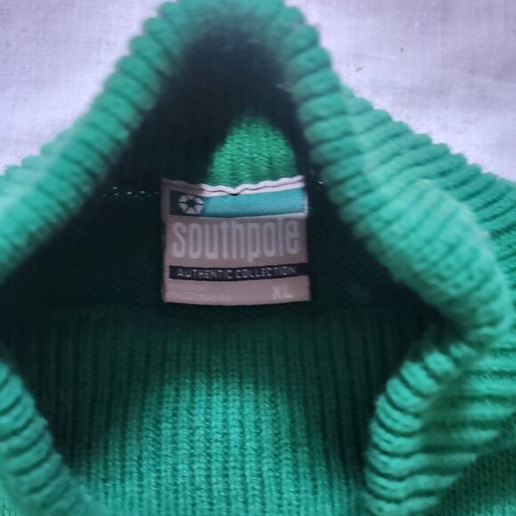 Southpole Knit Turtleneck Sweater Mens XL Green with Spell Out 90s Pullover - Picture 9 of 10